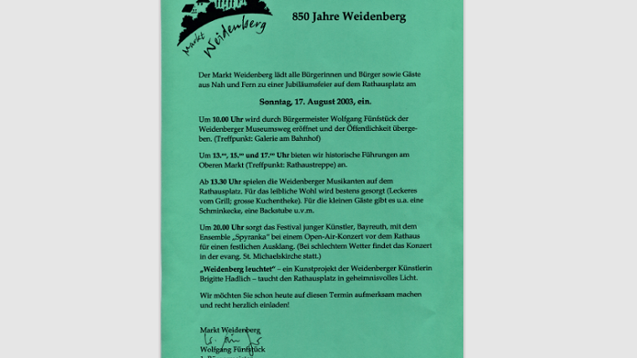 Zwist um erste urkundliche Erwähnung: Weidenberg feiert zweimal  850-jähriges Bestehen