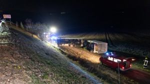 Lastwagen durchbricht Leitplanke und stürzt Abhang hinunter