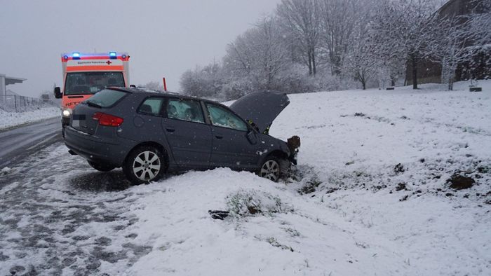 Fahrer verletzt: Bei Schneeglätte von Straße abgekommen